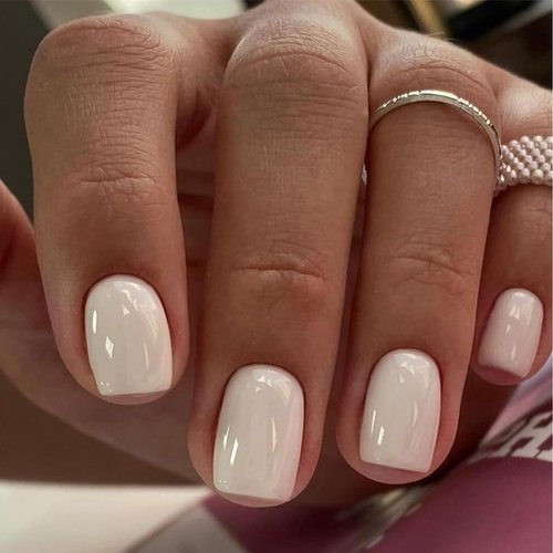 24 Pcs White Press on Nails Short Square - SHANRUN Summer Fake Nails Press ons Nail Art French Ti...