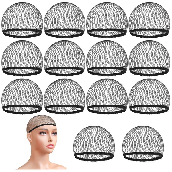 14 Pcs Wig Caps Mesh Wig Cap Crochet Wig Cap Net Black Hair Net for Wig Open End Stretchable Weaving Hair Nets Fishnet Mesh Wig Caps Net for Women Men Sleeping Hairnet Cosplay Wig Installation Kit