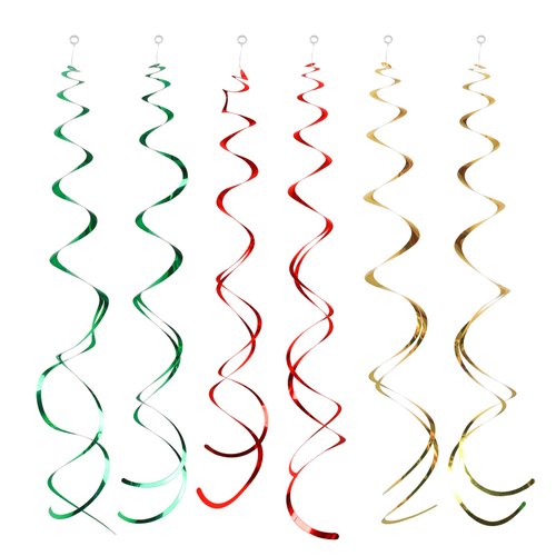 Mefuny Pack of 30 Gold Green and Red Hanging Swirl Decorations Plastic Streamer Party Swirl Spiral Decorations for Ceiling Wedding Baby Shower Birthday Party Decorations
