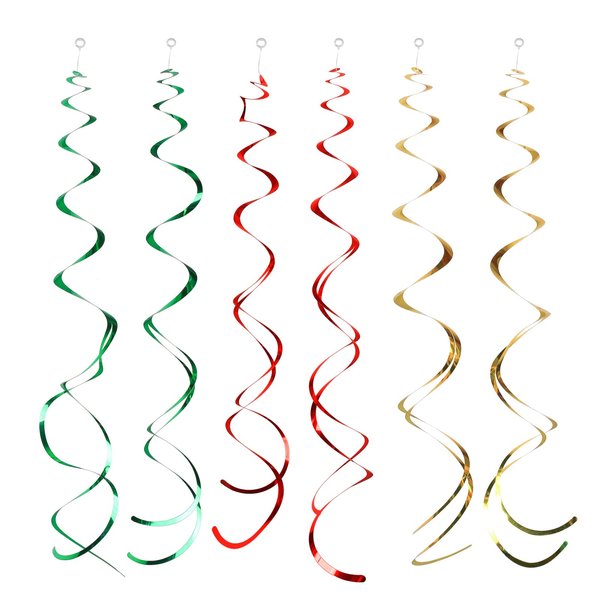 Mefuny Pack of 30 Gold Green and Red Hanging Swirl Decorations Plastic Streamer Party Swirl Spiral Decorations for Ceiling Wedding Baby Shower Birthday Party Decorations