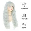 Dai Cloud Grey Long Curly Wavy Wigs for Women Wave Wig with Bangs Natural Looking Synthetic Heat Resistant Hair Wigs Cosplay Halloween Costume Wig