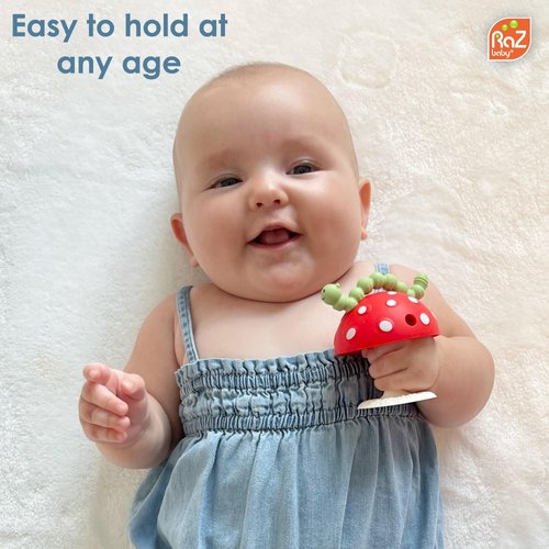 RaZbaby Chompy Grip Teether for Infant & Baby 3M+ Silicone Teether Toy with Suction Base and Multi-Texture Design for Teething Relief - Soothes Sore Gums & Easy-to-Hold Teether, BPA Free - RED/Green