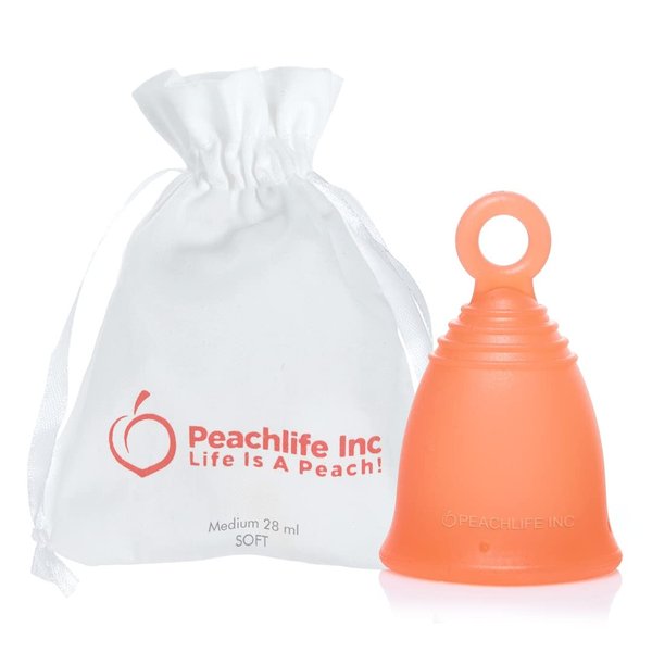 Peachlife Silicone Ring Menstrual Cup with Loop Pull Stem for Easy Removal - Reusable 12 Hour Tampon Alternative - Medium Size, Soft Peachcup