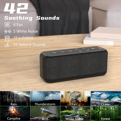 White Noise Machine,Rechargeable Sound Machine for Adults Baby Kids Sleeping,42 Soothing Sounds,Timer,8-Level Volume,Memory Function,Portable Battery Powered Sound Therapy for Travel Office Privacy