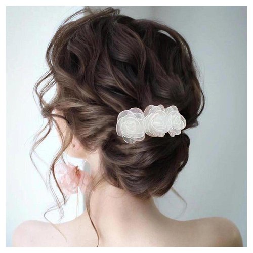 Xduargs Vintage Flower Hair Clips Camellia Flower Wedding Hair Clips French Flower Hair Barrettes Lace Tulle Flower Hairclips Decorative Hair Accessories for Women Headdress(White)