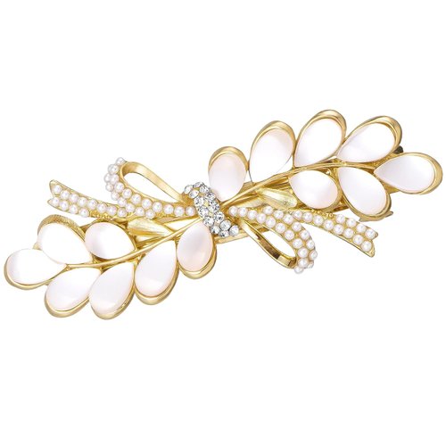 Flower Opal Pearl Hair Barrettes, Vintage Wedding Rhinestone Hair Clips, Fancy Crystal Hair Pins, Elegant Ponytail Holder, Sparkly Hairgrip Hair Headwear Accessories for Women Girls Bride Bridesmaid (Type C)