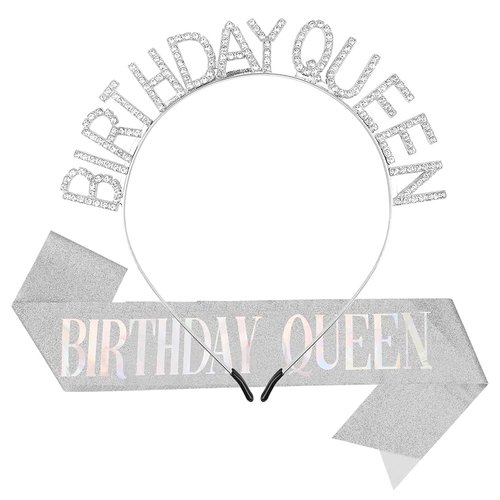 Didder Birthday Crowns for Women, Silver Birthday Queen Sash & Birthday Tiara Set, Birthday Tiara for Women Birthday Crown Princess Crown Rhinestone Birthday Girl Headband Happy Birthday Accessories