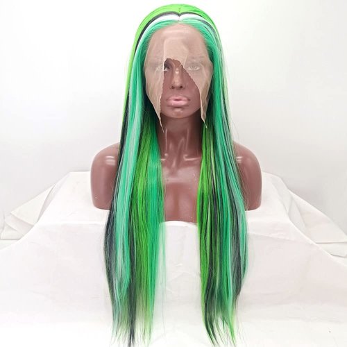 xiweiya Wigs Mixed Green to Blonde White Lace Front Wigs with Black Multi-colored Straight Wig for Women Heat Resistant Fiber Wig for Drag Queen Halloween Cosplay Wigs…