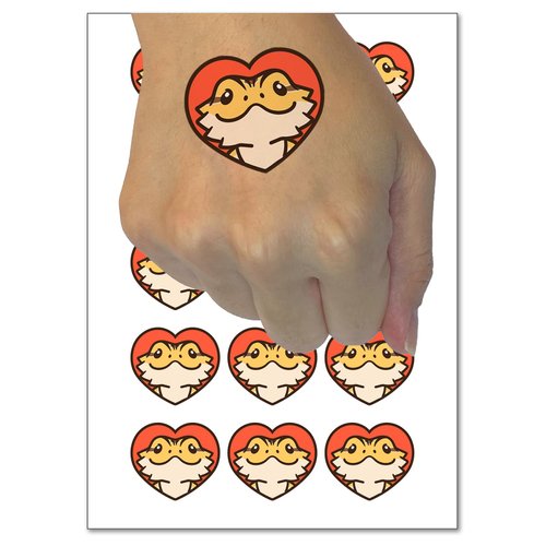 Bearded Dragon Lizard Inside of Heart Temporary Tattoo Water Resistant Fake Body Art Set Collection - 15 2" Tattoos (1 Sheet)
