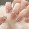 Hkanlre Press on Nails Fake Nails False Nails for Women and Girls 240308 (Nude Lattice)