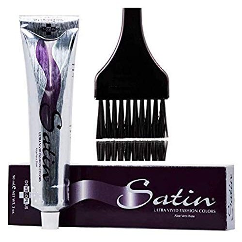 SATIN Hair Color, Developlus Ultra Vivid Fashion Colors (with Sleek Applicator Brush) ALOE VERA BASE Low Ammonia Cream Haircolor Dye (1V Violet Black)
