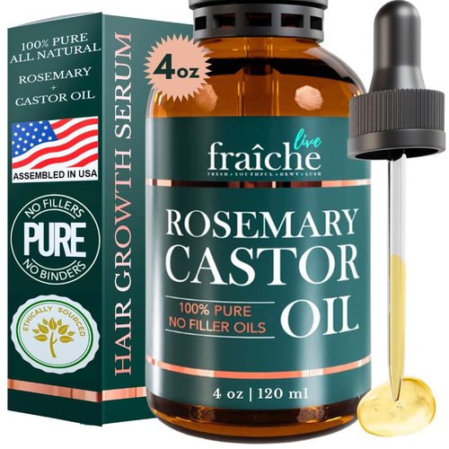 Rosemary Castor Oil for Hair Growth (4oz) - Live Fraiche Natural Hair Growth Oil - Cold Pressed C...