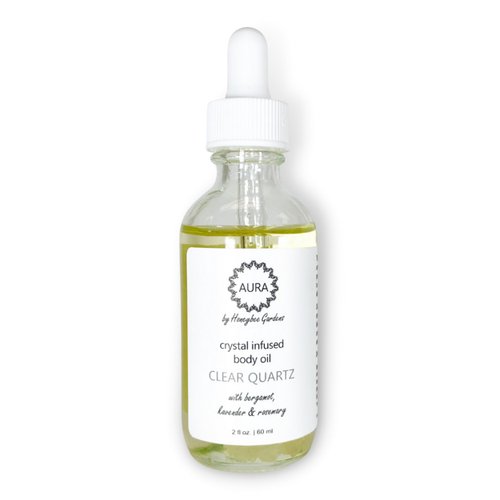 Honeybee Gardens Crystal Infused Body Oil, Clear Quartz, Organic, Moisturizing, Non-Greasy, for All Skin Types, 2 Fl Oz
