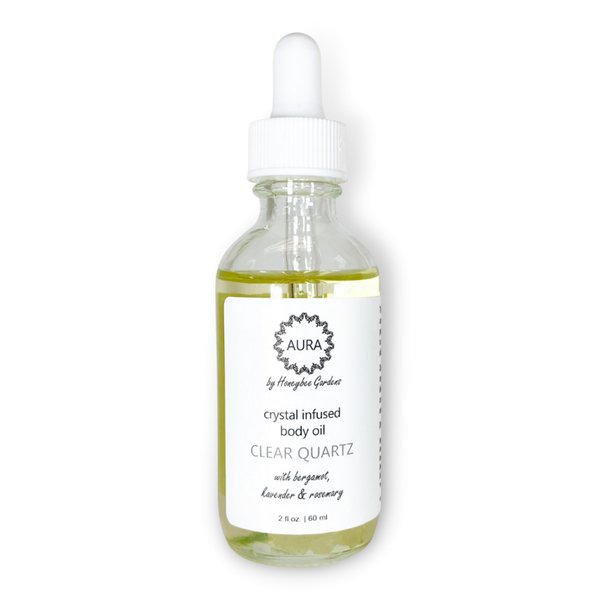 Honeybee Gardens Crystal Infused Body Oil, Clear Quartz, Organic, Moisturizing, Non-Greasy, for All Skin Types, 2 Fl Oz
