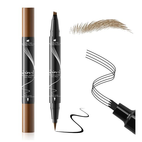 Hair-like Effect Brow Pen, Dual-ended Eyebrow Microfilling Applicator and Eyeliner, Eye Makeup by “Linble” (#1 Soft Brown)