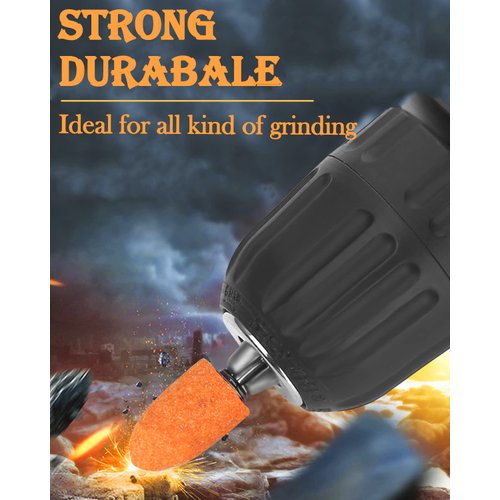 SHITIME 60 Pack Grinding Stone Set 1/8" Shank, Sanding Drill Bit for Rotary Tool Flap Wheel for Grinding, Polishing, Deburring Ferrous Metal, 2 Shaped and 3 Sizes(Orangage, Aluminum Oxide)