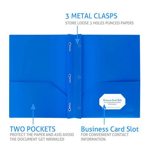 12 Pack Plastic Folders with Pockets and 3 Prongs,Colored Two Pockets folders for Docments,Assort Colors