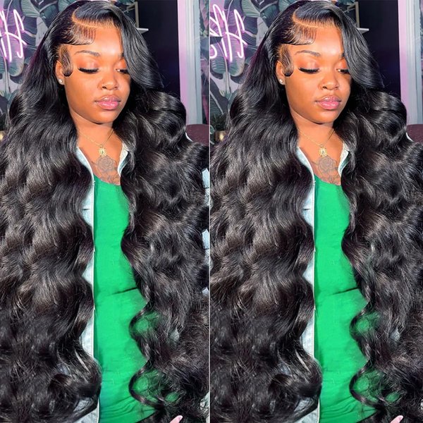 GABRIELLE 30 Inch Body Wave Lace Front Wigs Human Hair 13x4 HD Lace Frontal Wigs Human Hair Body Wave Pre Plucked 180 Density Lace Front Wigs Human Hair Natural Black Wigs for Women Glueless Wig