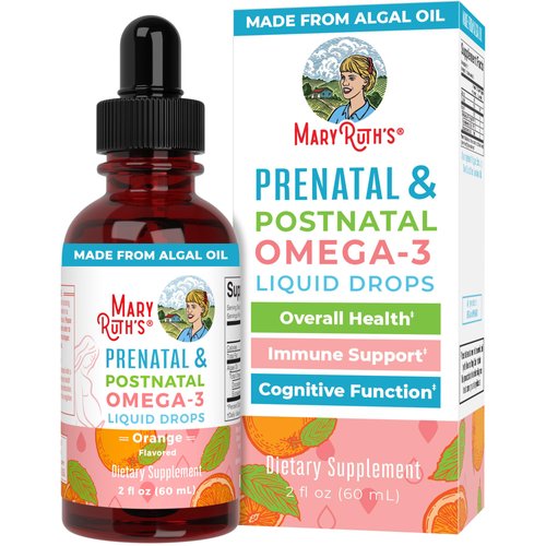 Prenatal & Postnatal Omega-3 Liquid Drops by MaryRuth's 800mg DHA & 8mg of EPA Per Serving | Overall Wellness for Mom & Baby | 2oz