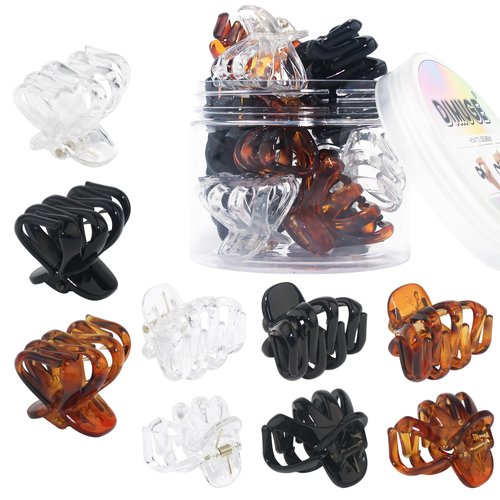 DIMUGE 4CM Medium Small Hair Claw Clips 9 pcs Octopus Hair Clips Strong Grip Medium Hair Clips with Teeth Non-slip Good for Women Girls Thin Thick Hair.(Black+Brown+Clear)