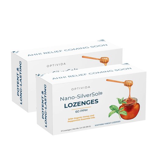 OPTIVIDA Health Original Natural Premium Nano-Silver Lozenges 60PPM,Oral Health, Supports Immune System, Fast-Acting Cough Drops with Lemon Oil, Organic Honey and Peppermint Oil (2 Pack)