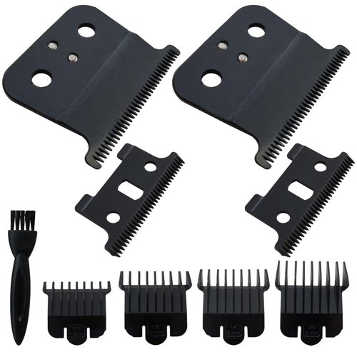 YYU Upgraded Version 2 Pack T Outliner Blades for Andis T Outliner Trimmer, for GTX Replacement Blade with Brush, Steel T Blade Set with 4 Guards Guides for Hair Clippers Model #04710/04521, Black