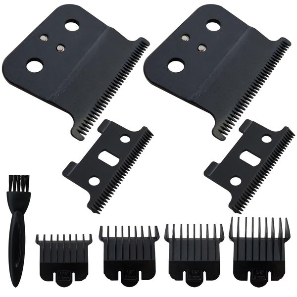YYU Upgraded Version 2 Pack T Outliner Blades for Andis T Outliner Trimmer, for GTX Replacement Blade with Brush, Steel T Blade Set with 4 Guards Guides for Hair Clippers Model #04710/04521, Black