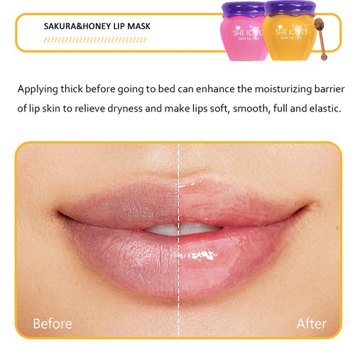 2PCS Honey&Sakura Lip Balm Pot,Day and Night Repair Lip Sleeping Masks Honey Lip Balm,Anti-wrinkle Remove Dead Skin Lip Mask,Fade Lip Lines,Treatment to Restore, Hydrate & Plump Dry,Chapped Lips