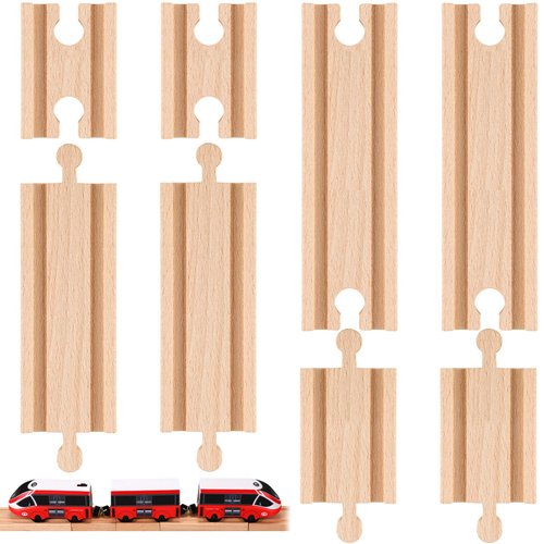Liliful 8 Pcs Straight Wooden Tracks Expansion Train Track Adapters Male Male Female Female Train Track Accessories Railway Train Track Connectors for Table Activity, Compatible with Railroad Set