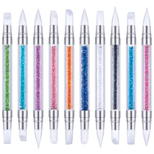 Maitys 10 Pieces Dual Tipped Silicone Nail Tools Nail Sculpture Pen Brushes Rhinestone Nail Polish Acrylic Carving Pen Silicone Head Manicure DIY Brush Dotting Tools Kit for Home Salon