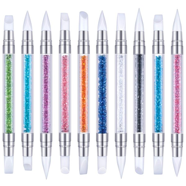 Maitys 10 Pieces Dual Tipped Silicone Nail Tools Nail Sculpture Pen Brushes Rhinestone Nail Polish Acrylic Carving Pen Silicone Head Manicure DIY Brush Dotting Tools Kit for Home Salon