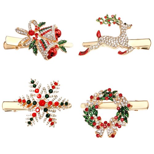 CENAPOG Christmas Hair Clips for Women Girls Sparkly Rhinestone Reindeer Wreath Hairpins Xmas Themed Snowflake Jingle Bell Hair Barrettes Festive Party Hair Accessory Gifts