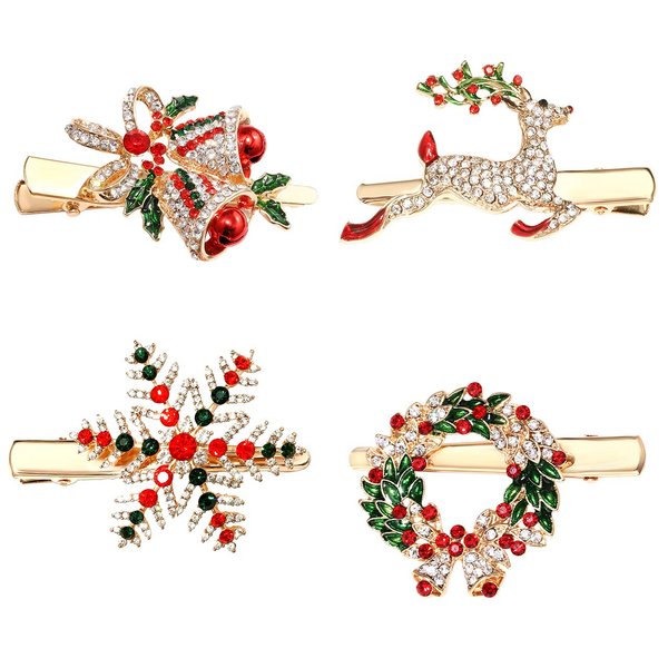 CENAPOG Christmas Hair Clips for Women Girls Sparkly Rhinestone Reindeer Wreath Hairpins Xmas Themed Snowflake Jingle Bell Hair Barrettes Festive Party Hair Accessory Gifts