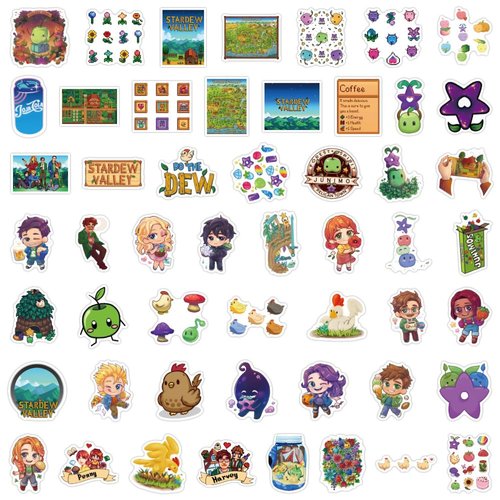 Stardew Valley Stickers 52PCS Stardew Valley Poster Stardew Valley Merch Cartoon Aesthetics Vinyl Waterproof Stickers for Laptop, Water Bottle, Skateboard, Scrapbooking,Phone for Kids Teens Adult