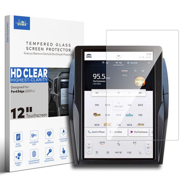 INNOSURE Tempered Glass Glossy Screen Protector Designed for (2021-2024) Ford Edge SE/SEL/ST-Line/Titanium/ST Navigation 12 Inch Touchscreen Accessories (HD Clear)
