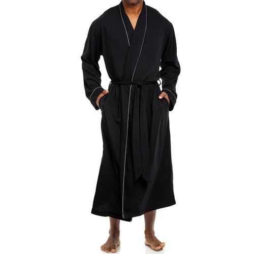 Alexander Del Rossa Mens Long Knit Lounge Robe with Pockets, Bathrobe XL Black (A0860BLKXL)