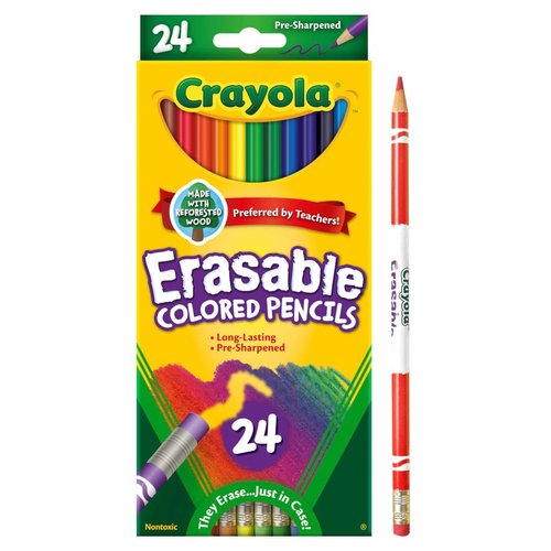 Crayola Erasable Colored Pencils (24ct), Kids Coloring Pencils for Coloring Books, Arts & Crafts, Stocking Stuffers for Kids, 6+