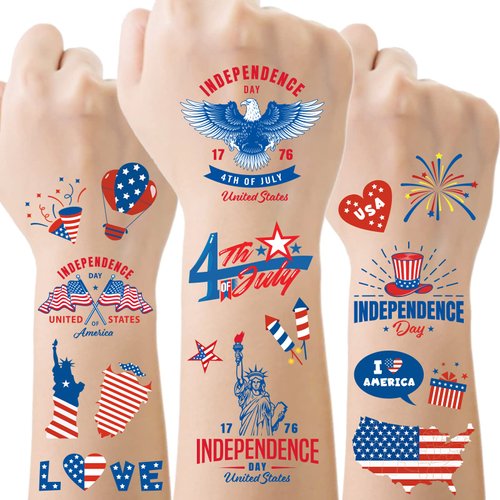 60 Pieces 4th of July Decorations Temporary Tattoos for Kids Womens, Patriotic Independence Day Tattoos, USA American Flag Sticker for Memorial Day, Labor Day, Victory Day Accessories