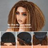 Domiso Afro Kinky Curly 3 In 1 Half Wig Human Hair Seamless Highlight 4/27 Honey Blonde Curly Flip Over Invisible Hairline Drawstring Band Clip in Wig No Sew In Bob Wig 16 Inch