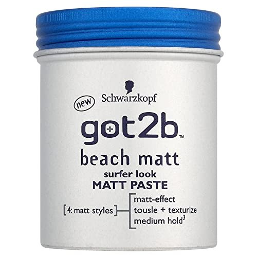 Got2B Beach Styling Paste for Matte Surfer Looks, Hair Wax for Men for Scratching, Texturing or Taming without Gluing, Medium Hold (100 ml), Pack of 1