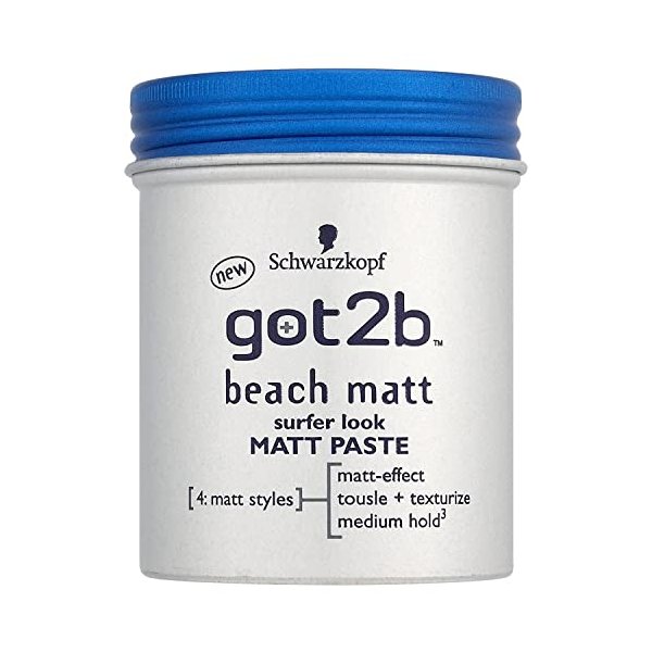 Got2B Beach Styling Paste for Matte Surfer Looks, Hair Wax for Men for Scratching, Texturing or Taming without Gluing, Medium Hold (100 ml), Pack of 1
