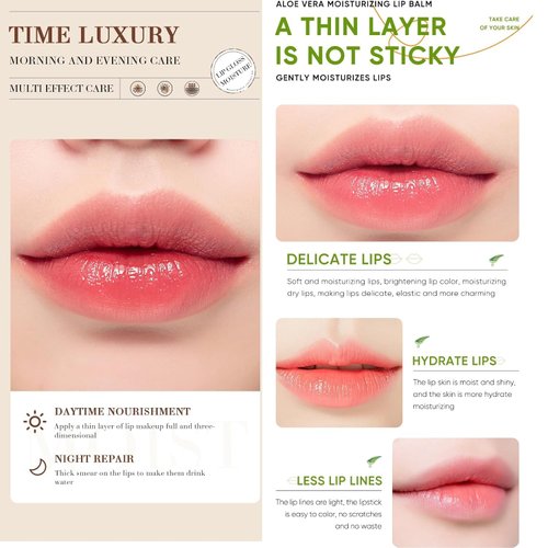 Aloe Vera Lipstick, Natural Moisturizing Lip Balm Lipstick for Women Long Lasting Nourishing LipStick Lip Care for Dry Cracked Lips (2)