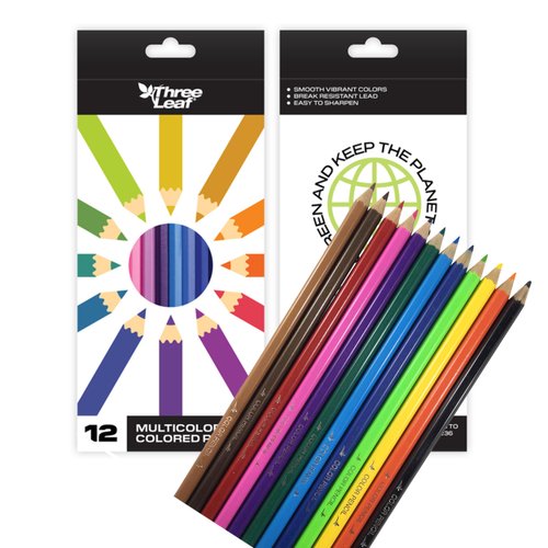 three leaf 12-COUNT PRE-SHARPENED COLOR PENCIL SET, PACK OF 6, PREMIUM QUALITY, ASSORTED COLORS, COLORING PENCILS, CLASSROOM SET, SCHOOL SUPPLIES FOR KIDS