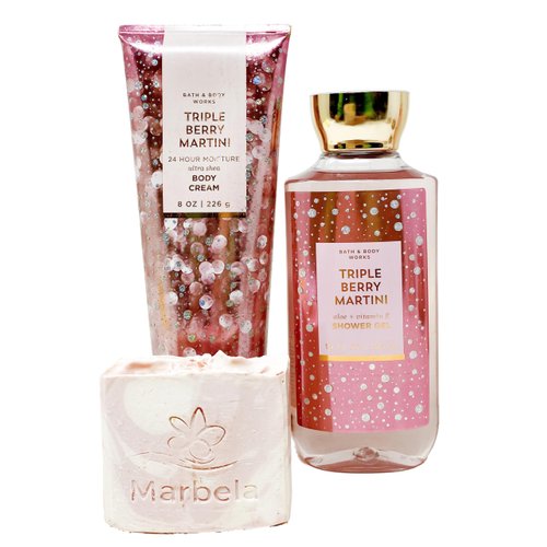Bath & Body Works Triple Berry Martini - Duo Gift Set - Body Cream and Shower Gel With a Himalayan Salts Springs Soap.