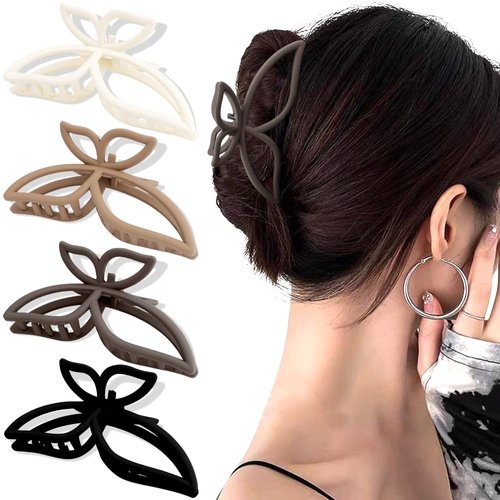 AHONEY Hair Clip, 4Pcs Butterfly Claw Clips, Non Slip Cute Hair Clips for Women Girls, Matte Hair Claws, Hair Accessories (Neutral, 4 Count)