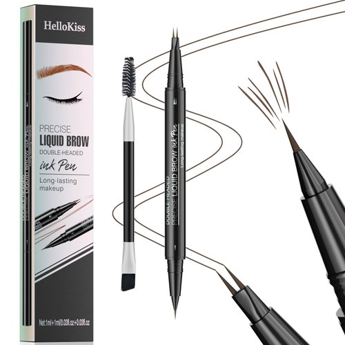 Microblading Eyebrow Pencil,2-in-1 Dual-Ended Eyebrow Pen with 2 Tip brow pen and Precise Brush-Tip,Natural Waterproof and Long-Lasting Brow Pen(Brown)