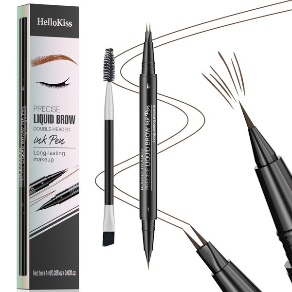 Microblading Eyebrow Pencil,2-in-1 Dual-Ended Eyebrow Pen with 2 Tip brow pen and Precise Brush-Tip,Natural Waterproof and Long-Lasting Brow Pen(Brown)