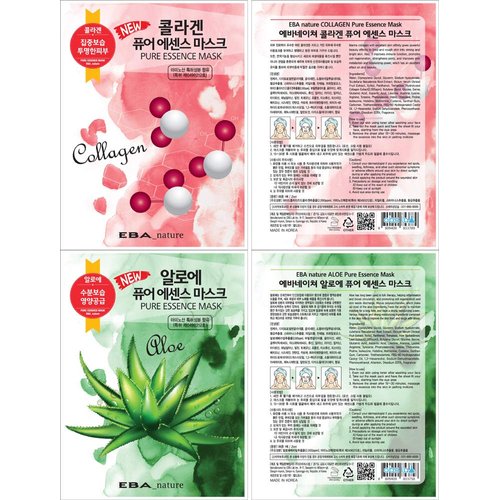 Eba nature 11 pcs Pure Essence Facial Mask Sheet of (11 Types x 1 pcs), Korean Face Mask Sheets for Skincare, Cleansing, Moisturizing, Elasticity