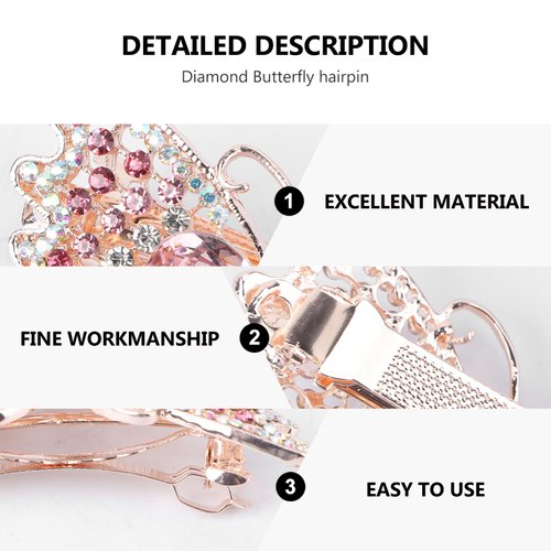 Beaupretty 2pcs Crystal Butterfly Hair Clip Rhinestone Hair Barrette Decorative Fancy Elegant Jewelry Hair Pin Accessories for Women