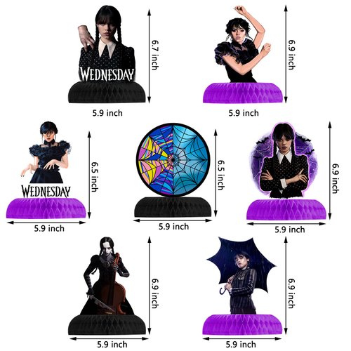 Wednesday New Addams Party Decorations, 7Pcs Honeycomb Centerpieces for Wednesday Birthday Party Supplies, Double Sided Table Decorations Centerpieces Party Favors